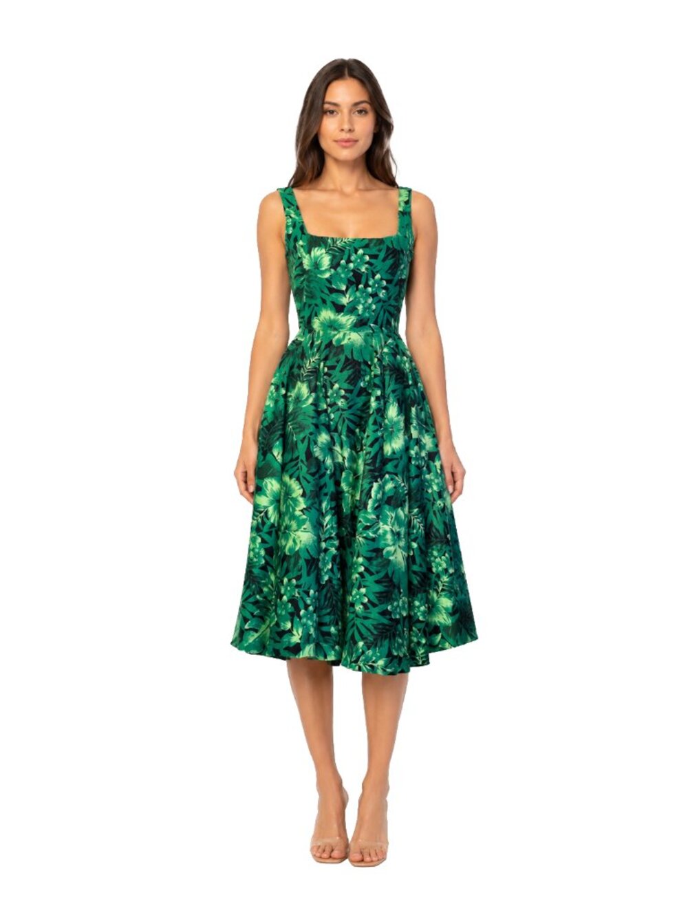 NWT Zara Woman Green Tropical Floral Midi Dress Small Vacation Cottagecore